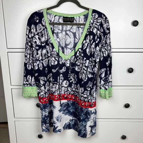 Custo Barcelona Navy and Red Leaf Print Sweater - L - Picture 1 of 12